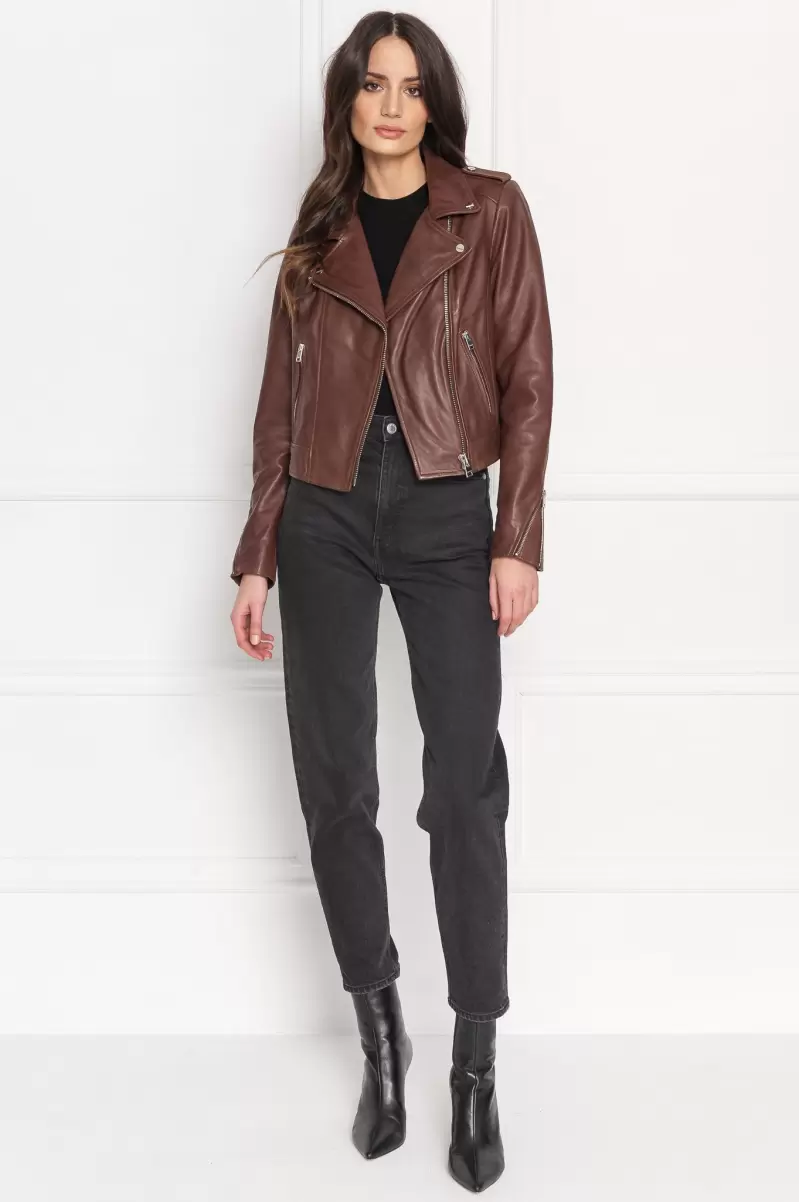 Women Donna | Iconic Leather Biker Jacket Lamarque Chocolate Leather Jackets Dependable - 2
