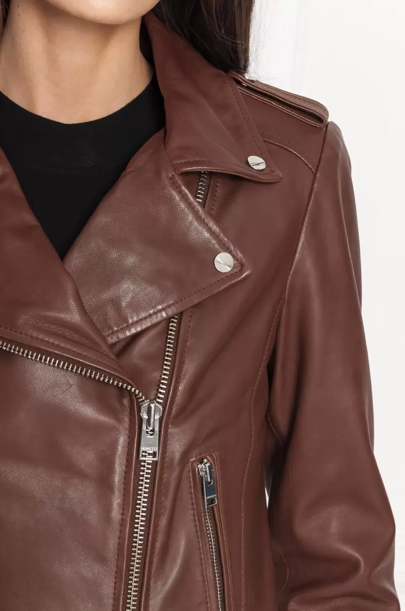 Women Donna | Iconic Leather Biker Jacket Lamarque Chocolate Leather Jackets Dependable - 3
