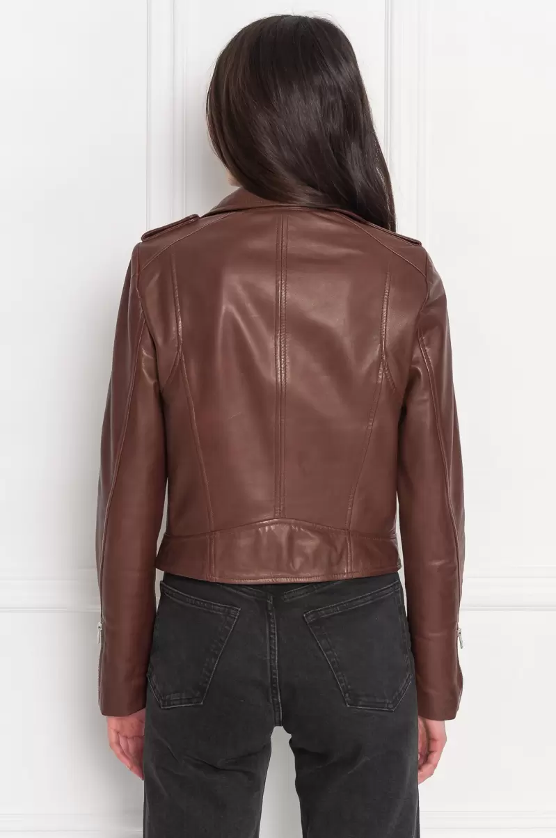 Women Donna | Iconic Leather Biker Jacket Lamarque Chocolate Leather Jackets Dependable - 4