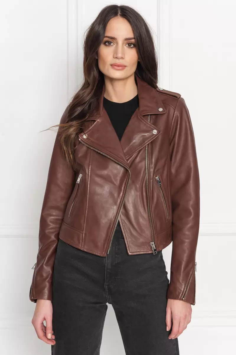 Women Donna | Iconic Leather Biker Jacket Lamarque Chocolate Leather Jackets Dependable
