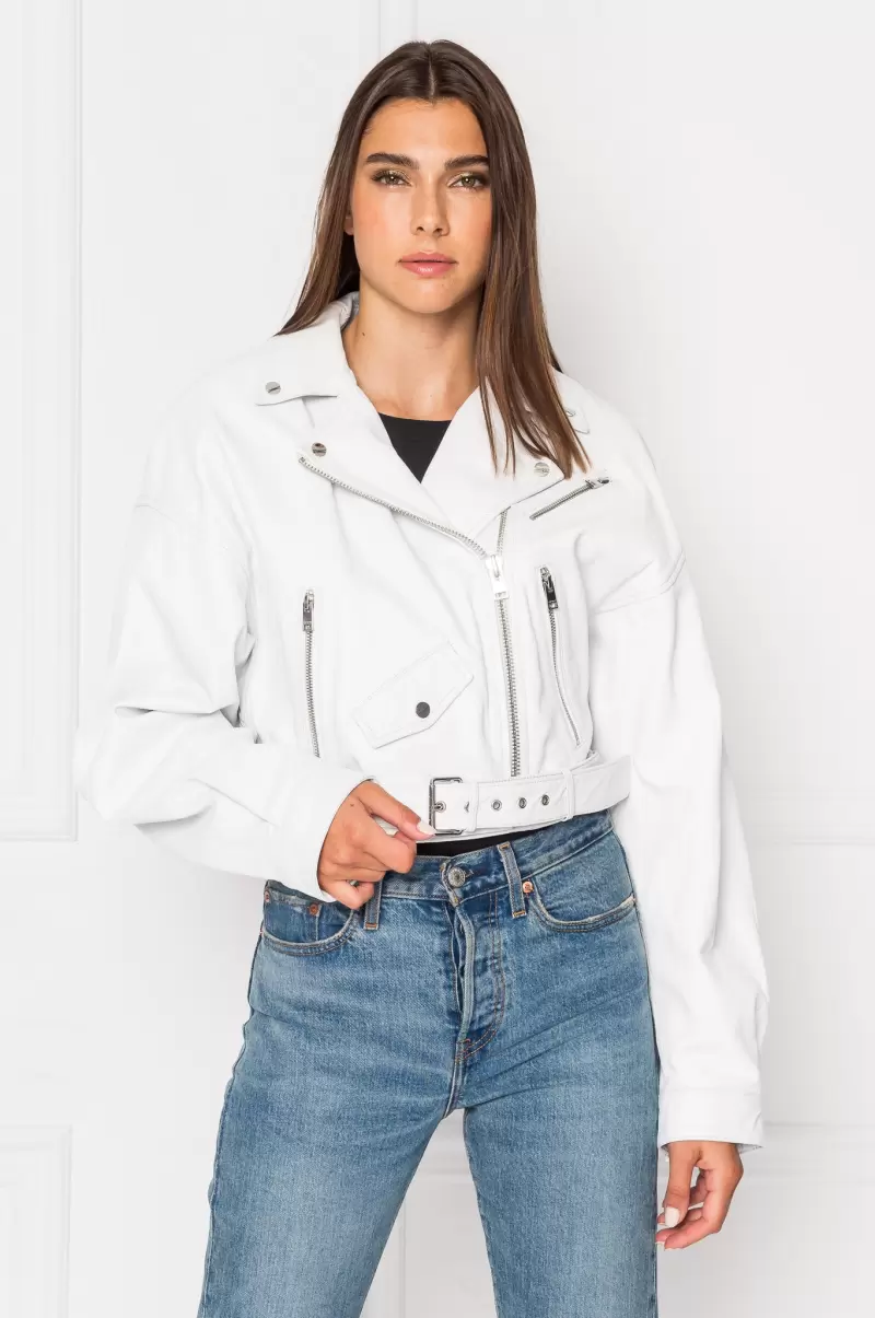 Leather Jackets Women White Lamarque Clearance Dylan | 80'S Leather Biker Jacket - 1