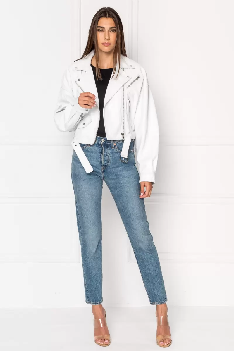 Leather Jackets Women White Lamarque Clearance Dylan | 80'S Leather Biker Jacket - 2