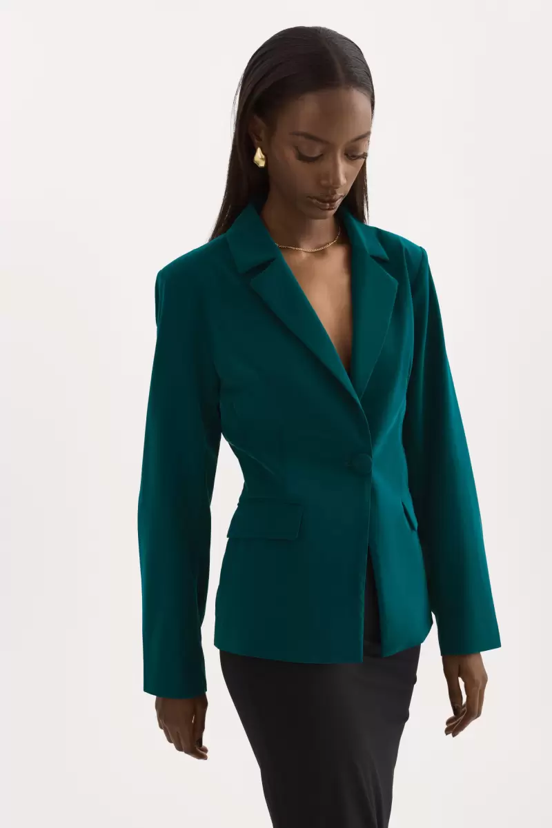 Women Coats & Jackets Lamarque Opulent Lottie | Faux Leather Blazer Dark Jade - 1