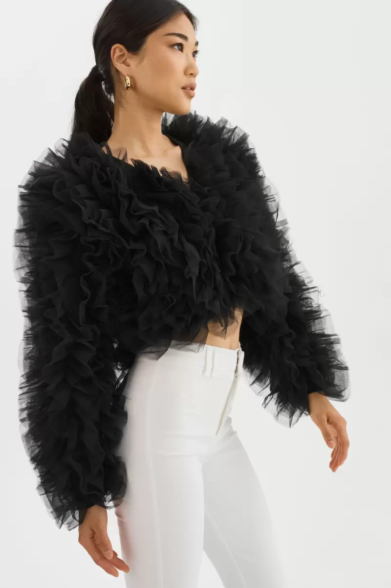 Britny | Ruffle Tulle Jacket Exceed Lamarque Women Black Coats & Jackets - 1