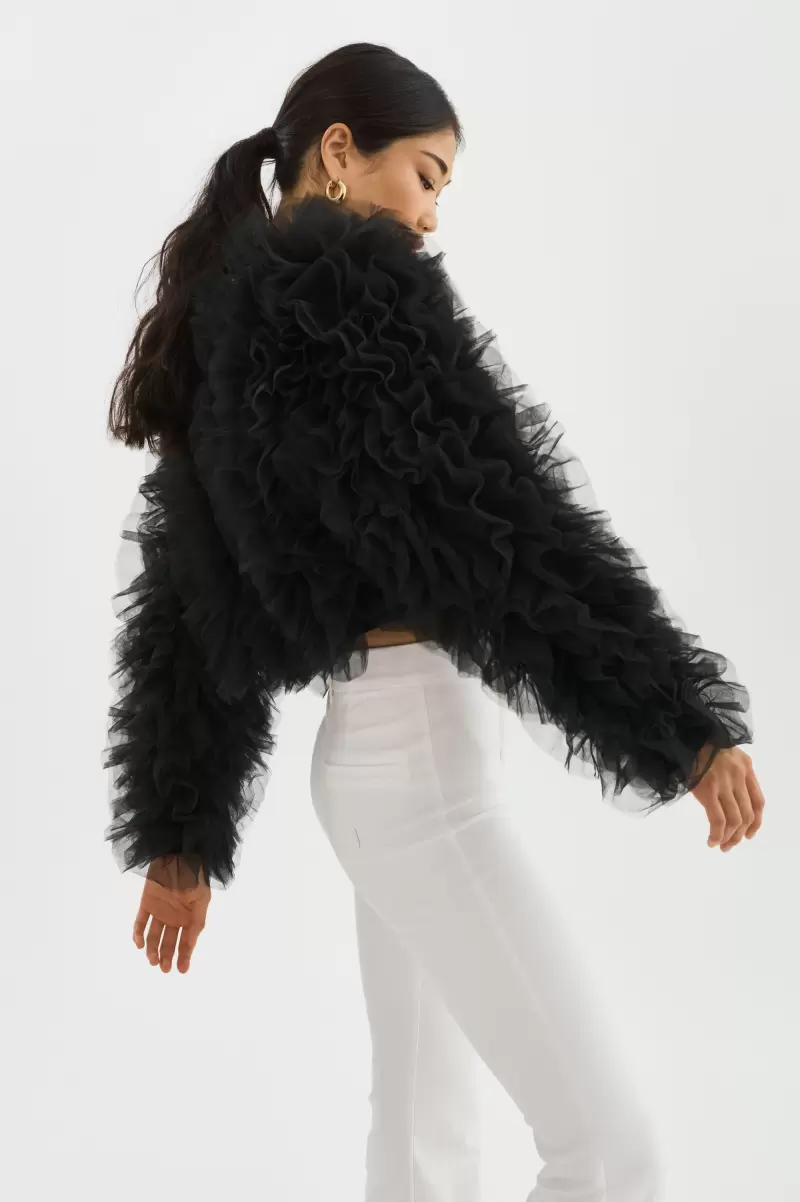 Britny | Ruffle Tulle Jacket Exceed Lamarque Women Black Coats & Jackets - 2