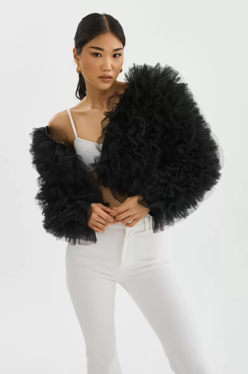 Britny | Ruffle Tulle Jacket Exceed Lamarque Women Black Coats & Jackets - 3