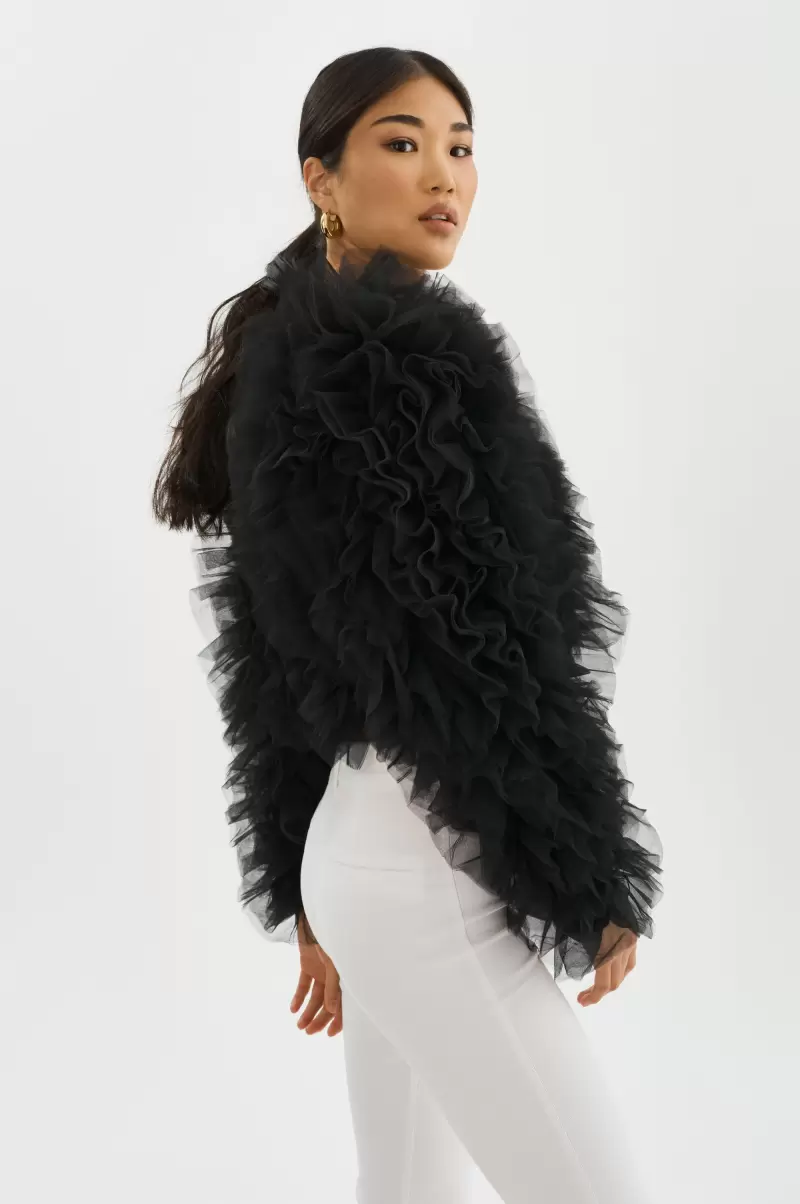 Britny | Ruffle Tulle Jacket Exceed Lamarque Women Black Coats & Jackets - 4