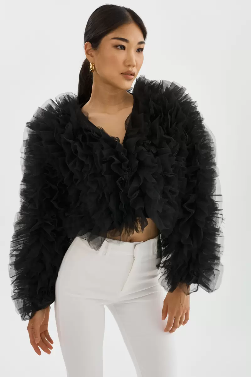 Britny | Ruffle Tulle Jacket Exceed Lamarque Women Black Coats & Jackets