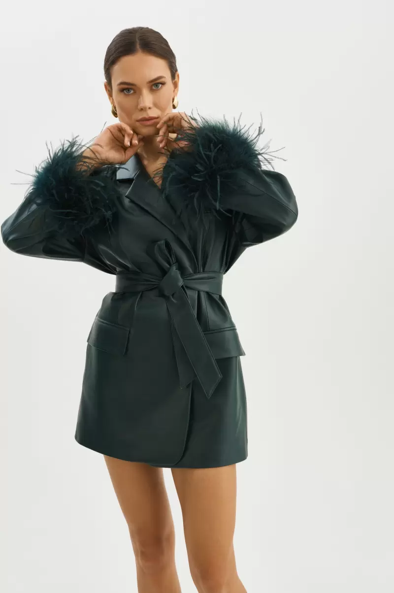 Cozy Coats & Jackets Women Galia | Feather Trim Blazer Dark Jade Lamarque - 2