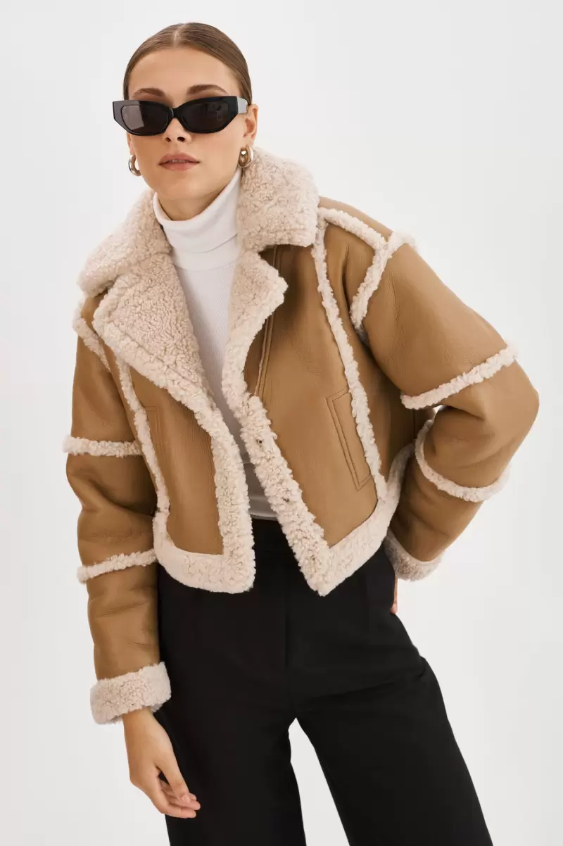 Mariane | Detachable Faux Shearling Coat Biscuit Women Lamarque Coats & Jackets Style - 1