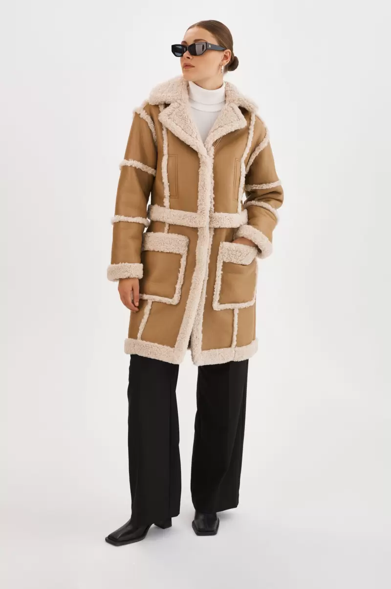 Mariane | Detachable Faux Shearling Coat Biscuit Women Lamarque Coats & Jackets Style