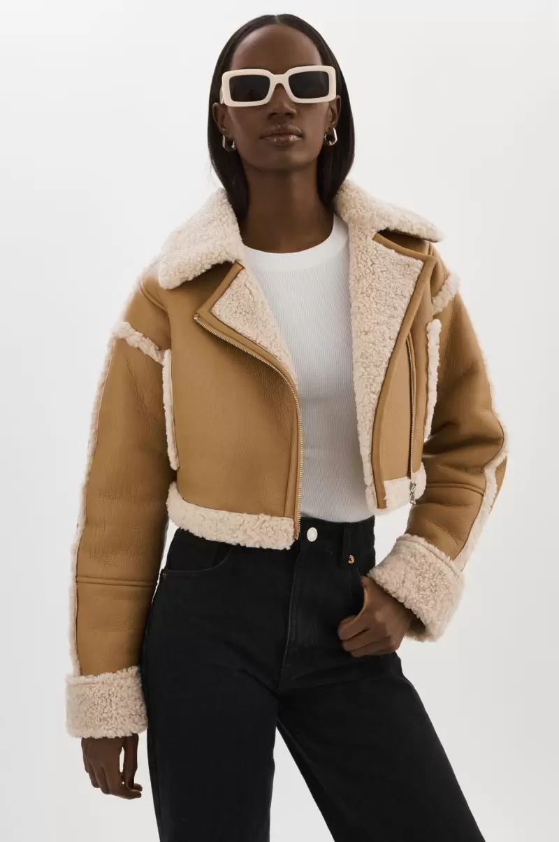 Coats & Jackets Biscuit Reduced Adrina | Faux Shearling Crop Jacket Women Lamarque - 1
