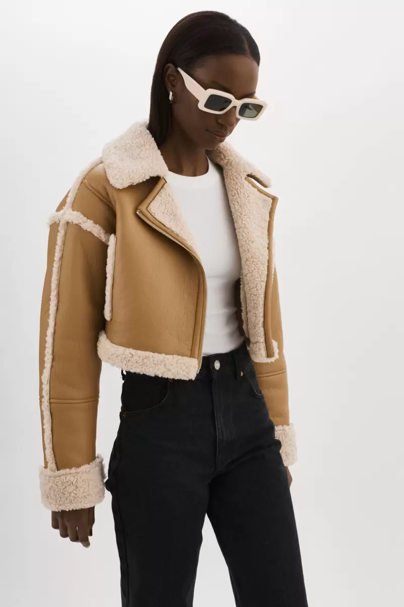 Coats & Jackets Biscuit Reduced Adrina | Faux Shearling Crop Jacket Women Lamarque - 4