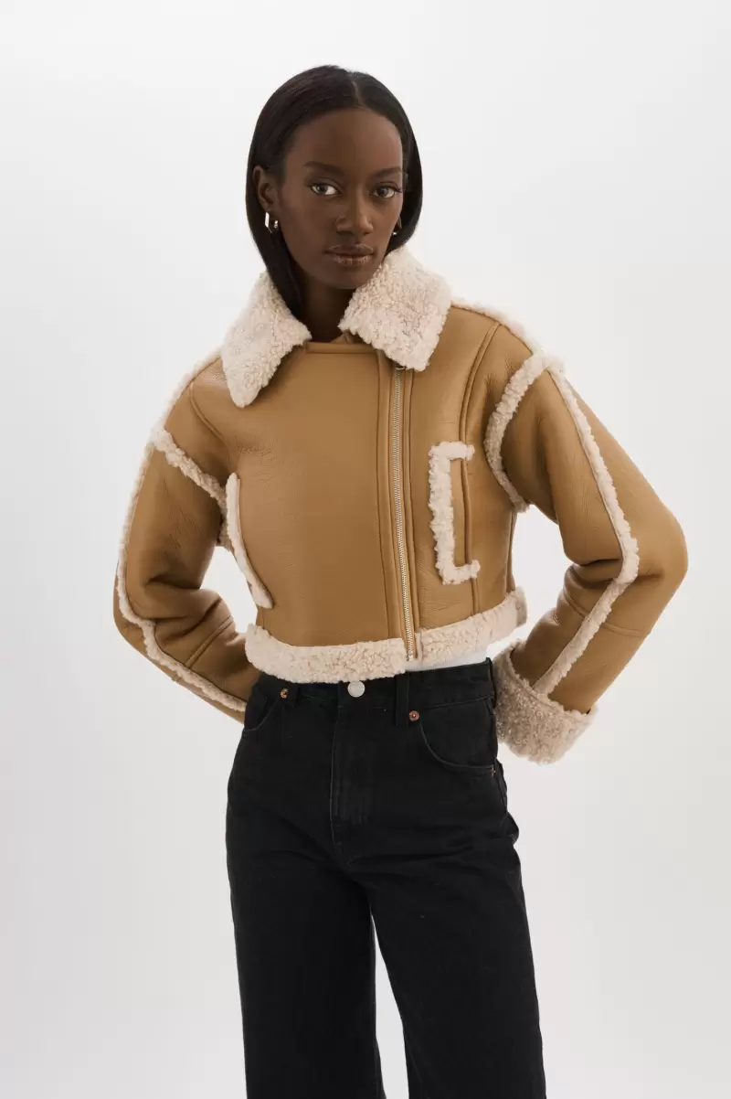Coats & Jackets Biscuit Reduced Adrina | Faux Shearling Crop Jacket Women Lamarque