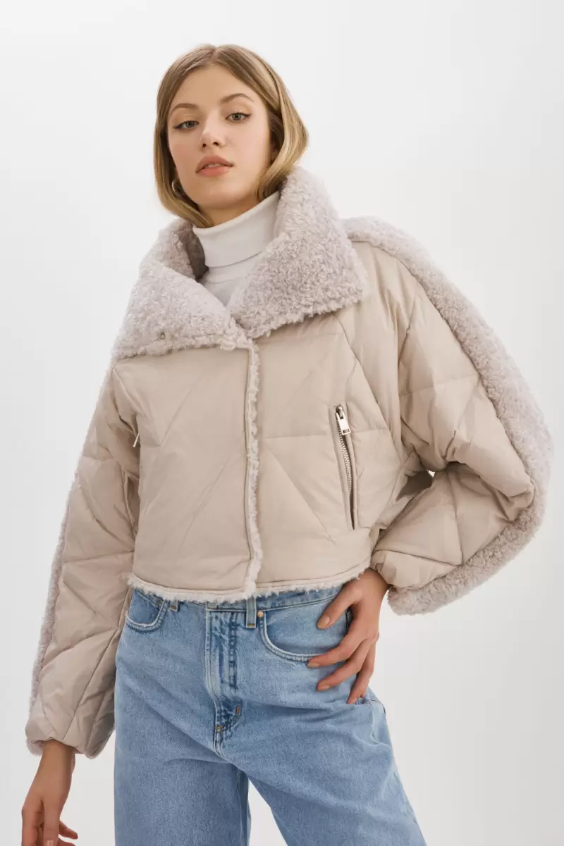 Women Sharon | Mixed Media Puffer Jacket Rebate Coats & Jackets Lamarque Light Grey - 1