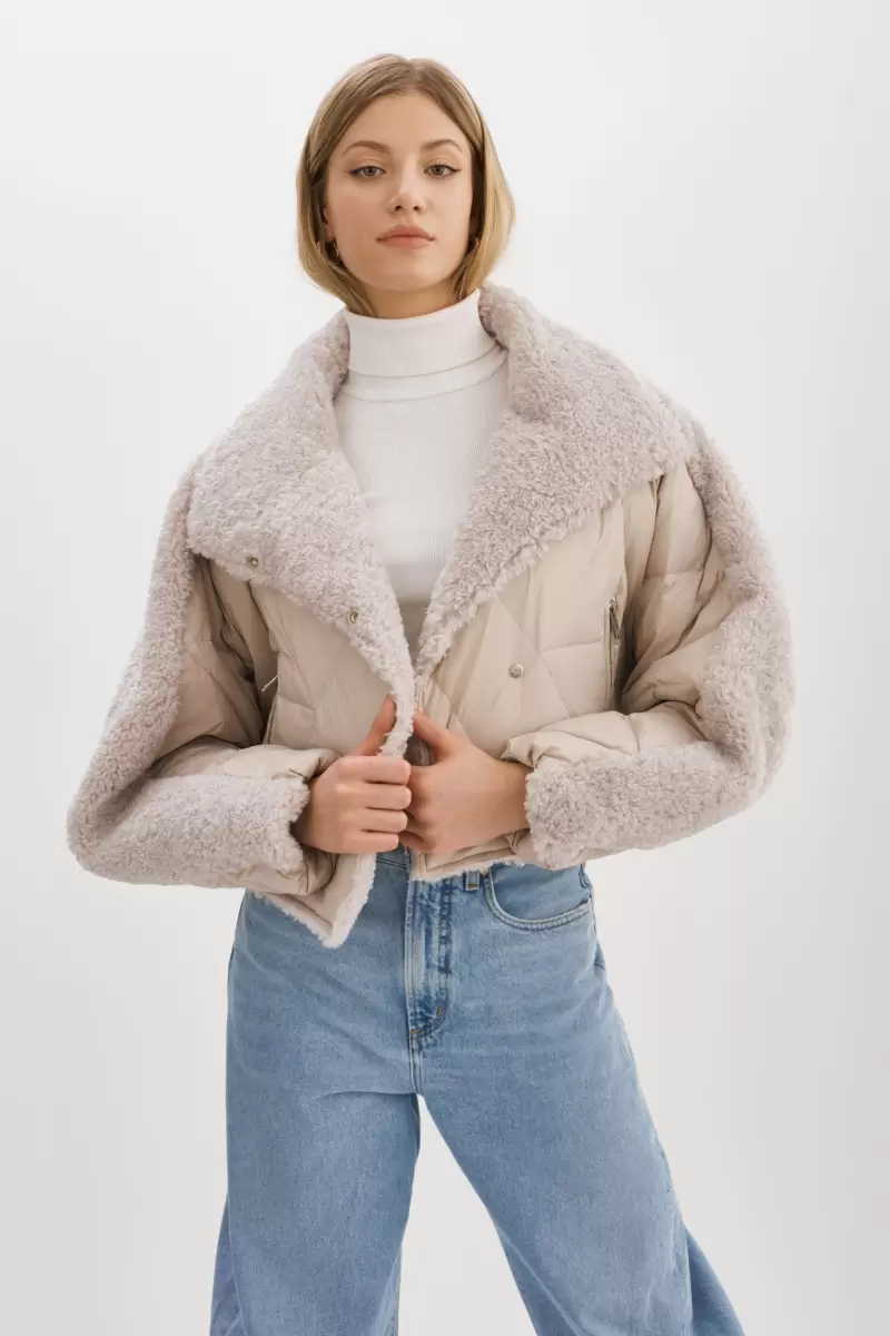 Women Sharon | Mixed Media Puffer Jacket Rebate Coats & Jackets Lamarque Light Grey