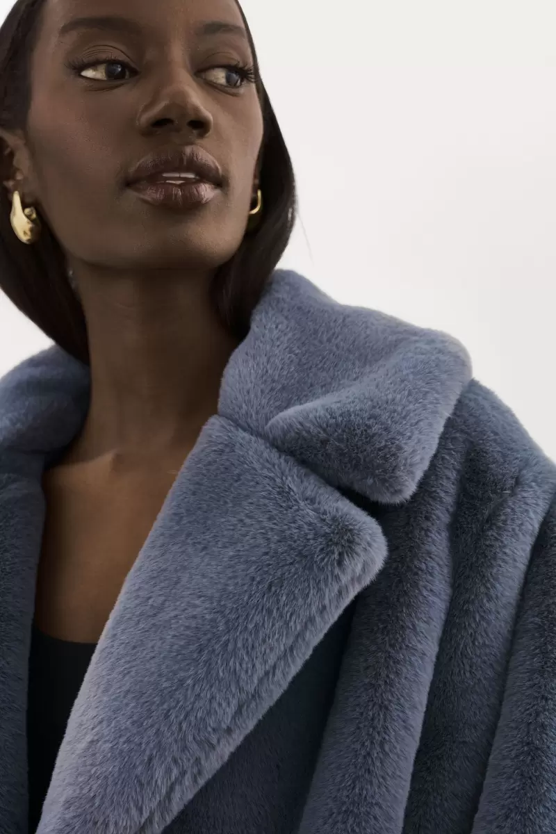 Coats & Jackets Linnea | Faux Fur Coat Smoky Blue Reliable Women Lamarque - 3