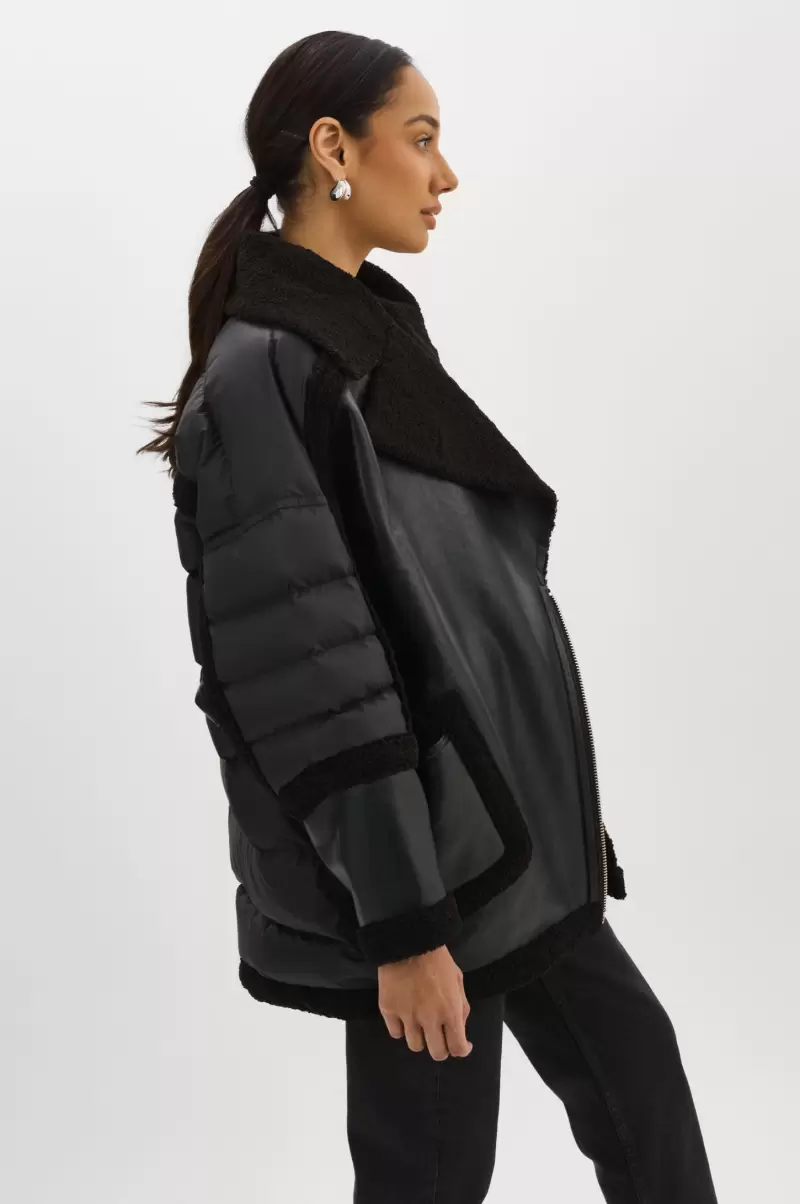 Lisa | Oversized Mixed Media Cocoon Jacket Coats & Jackets Black / Black Chic Lamarque Women - 2