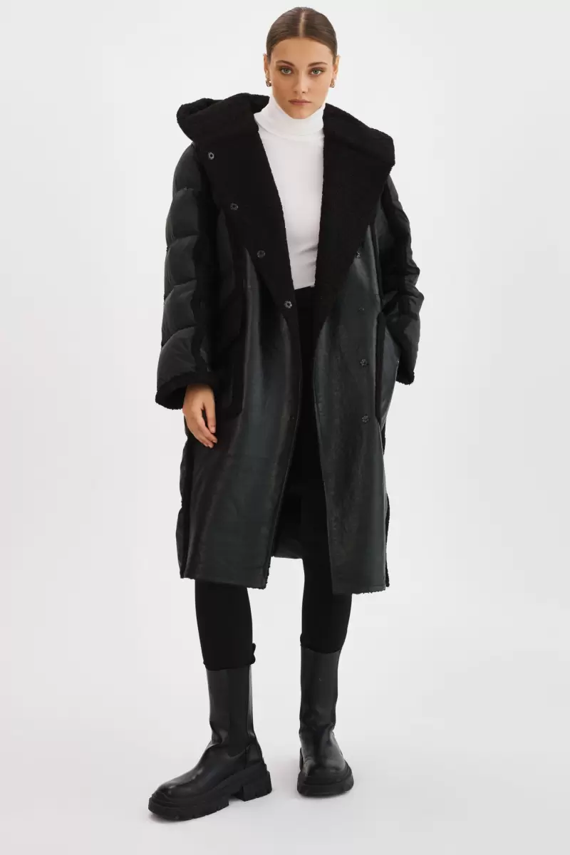 Black / Black Rexana | Mixed Media Puffer Coat Women Lamarque Rapid Coats & Jackets - 1