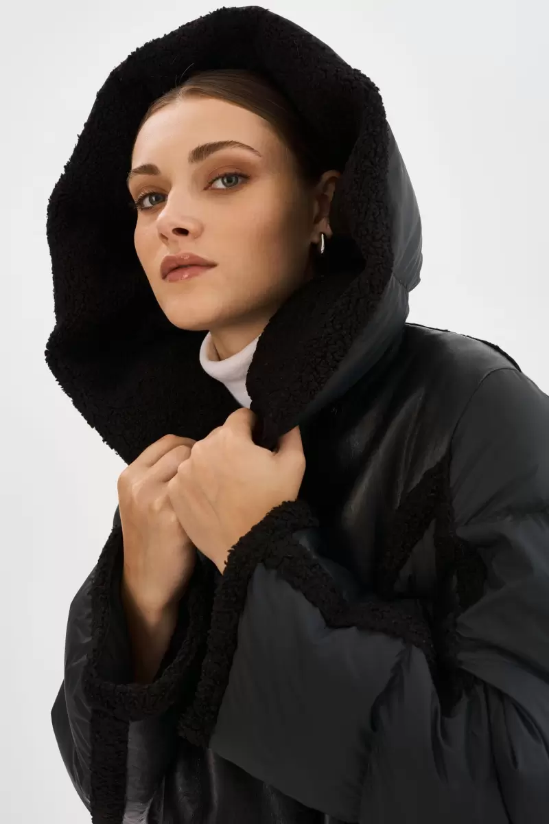 Black / Black Rexana | Mixed Media Puffer Coat Women Lamarque Rapid Coats & Jackets - 2