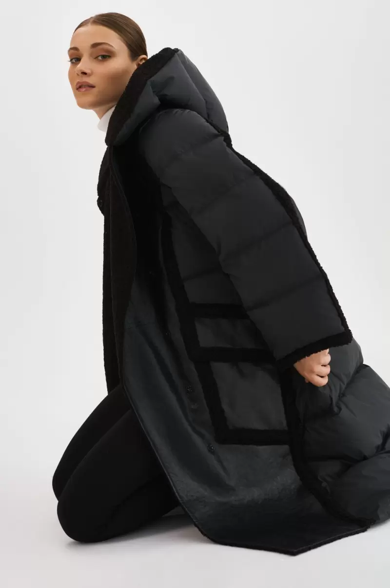 Black / Black Rexana | Mixed Media Puffer Coat Women Lamarque Rapid Coats & Jackets - 4