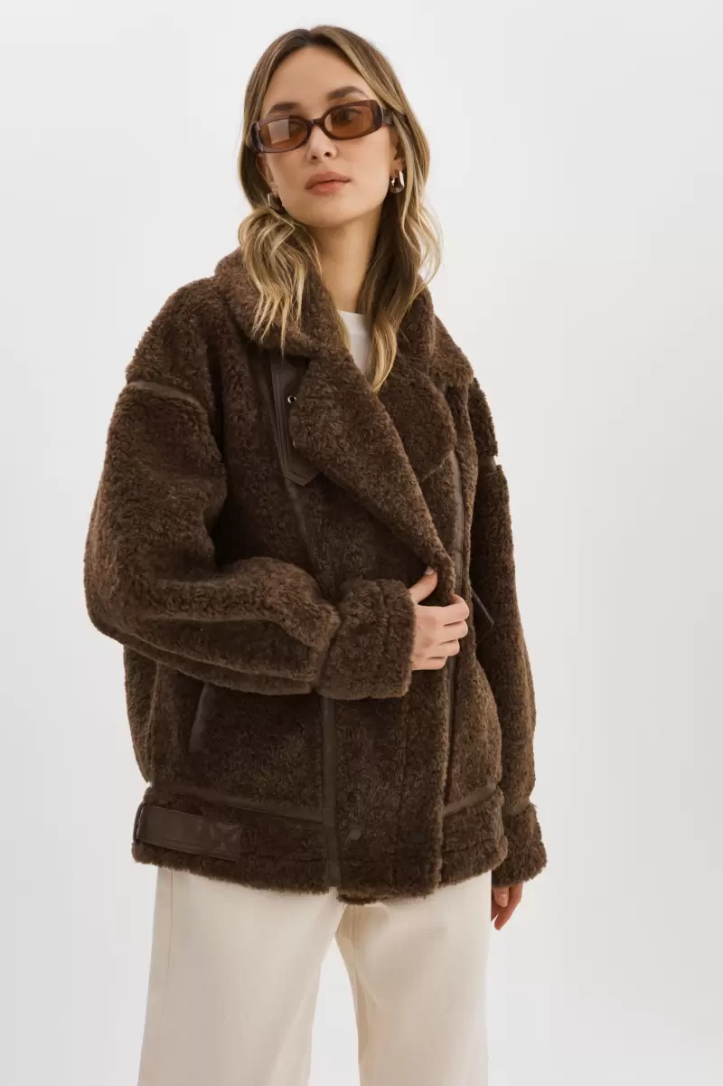 Brown Women Lamarque Coats & Jackets Order Badu | Oversized Faux Shearling Jacket