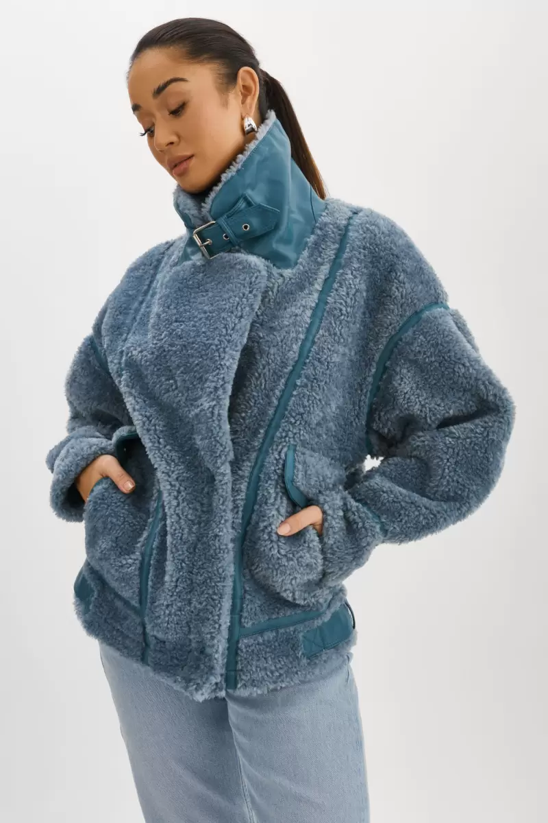 Women Extend Lamarque Badu | Oversized Faux Shearling Jacket Coats & Jackets Dusty Blue - 2
