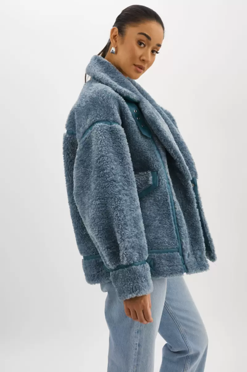 Women Extend Lamarque Badu | Oversized Faux Shearling Jacket Coats & Jackets Dusty Blue - 3