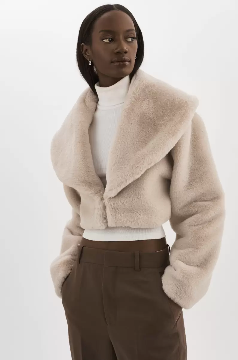 Lamarque Knockdown Oat Danika | Faux Fur Crop Jacket Coats & Jackets Women - 1