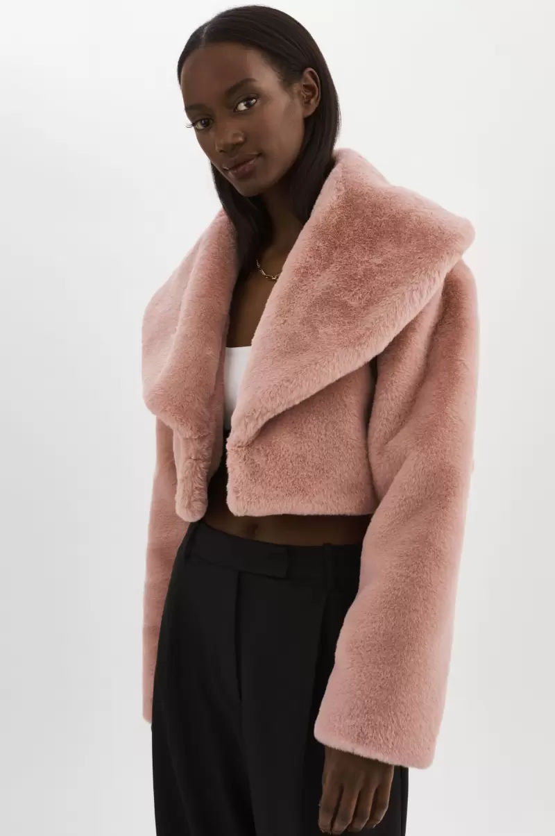 Danika | Faux Fur Crop Jacket Smoky Pink Convenient Lamarque Coats & Jackets Women - 1