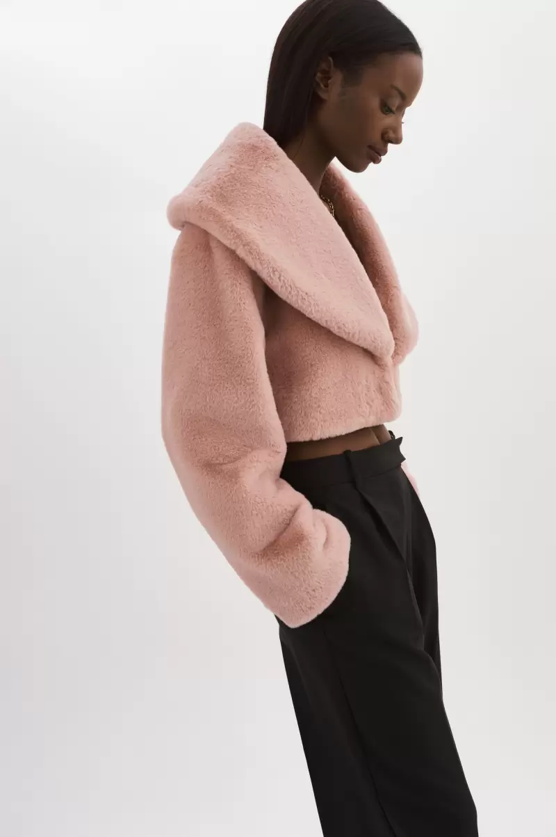 Danika | Faux Fur Crop Jacket Smoky Pink Convenient Lamarque Coats & Jackets Women - 3