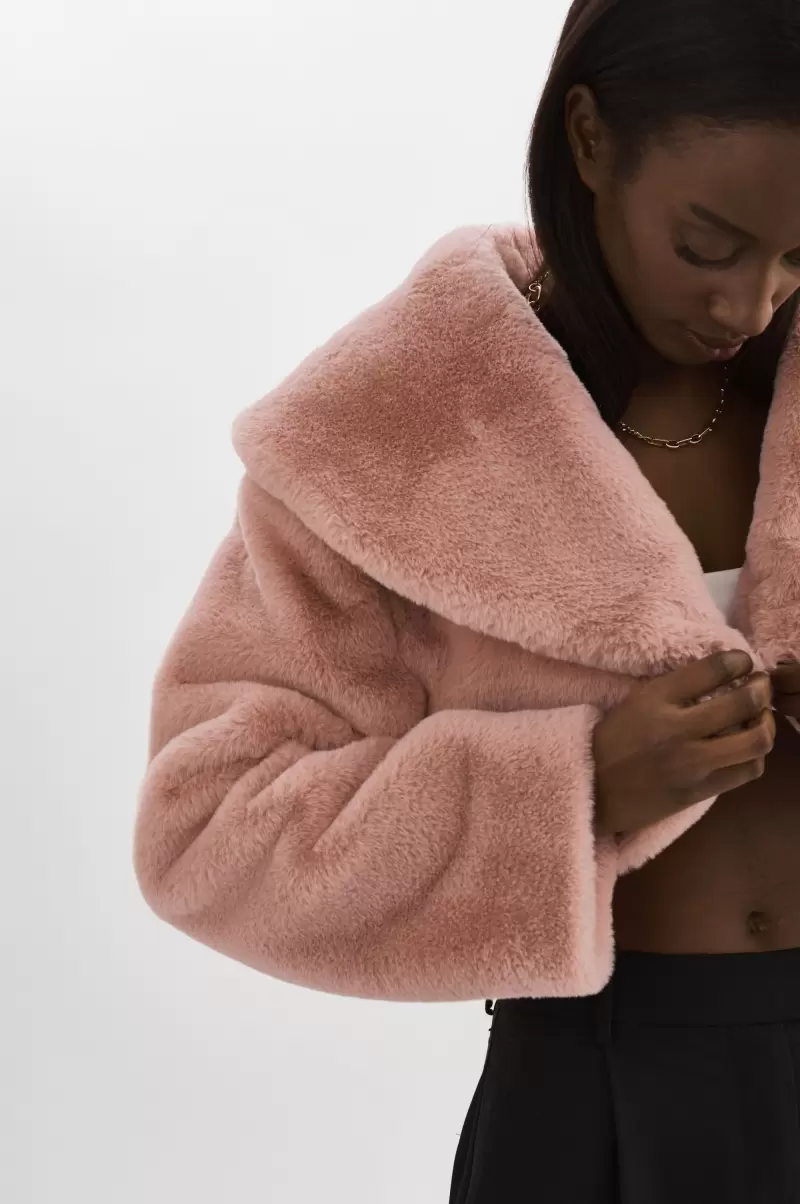 Danika | Faux Fur Crop Jacket Smoky Pink Convenient Lamarque Coats & Jackets Women - 4