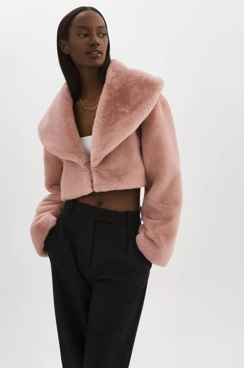 Danika | Faux Fur Crop Jacket Smoky Pink Convenient Lamarque Coats & Jackets Women