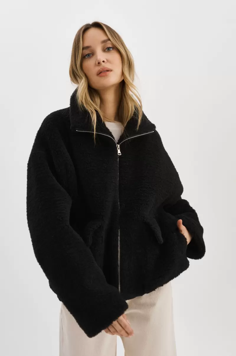 Women Lamarque Coats & Jackets Sale Black Kim |  Sherpa Jacket - 1