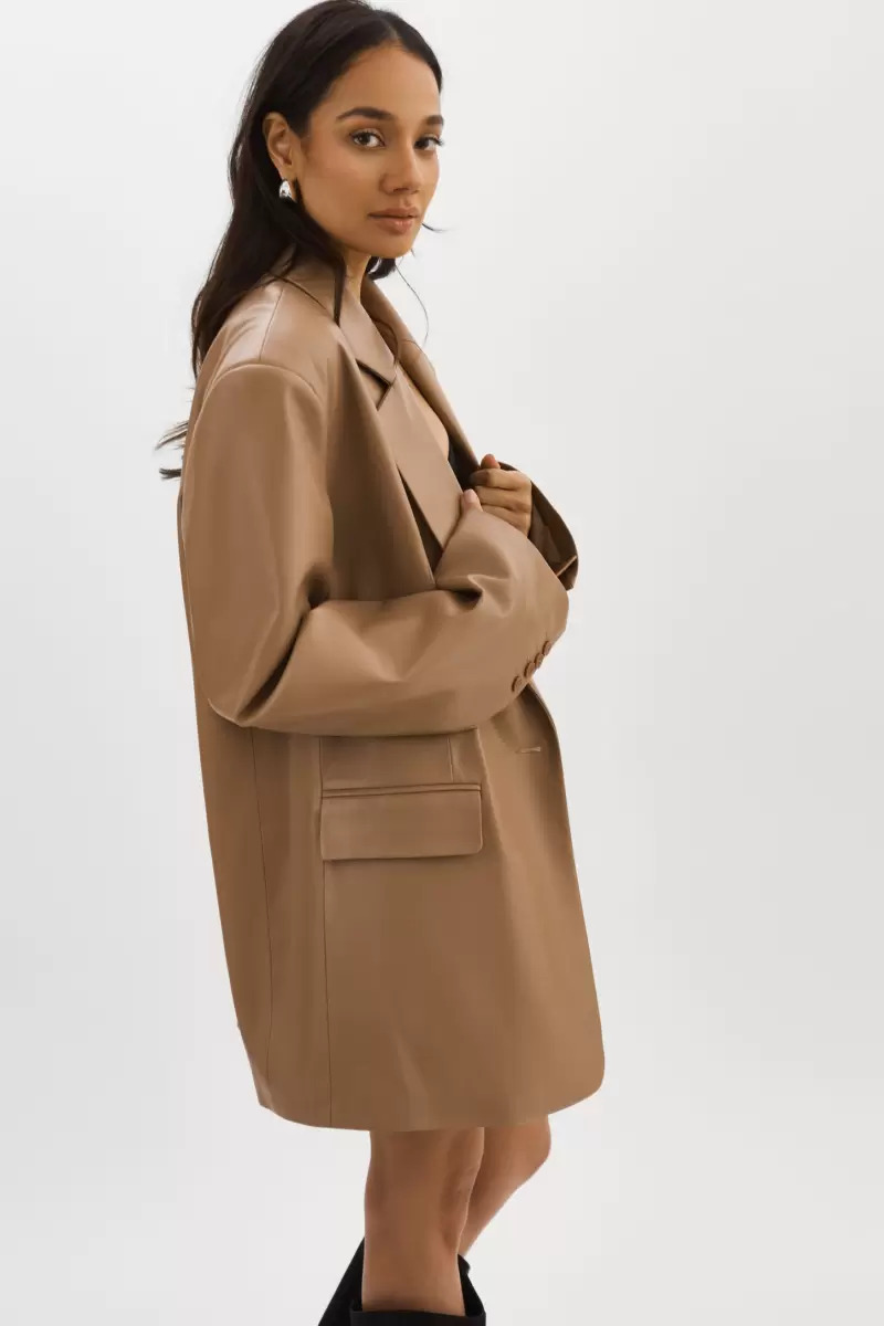 Online Lamarque Coats & Jackets Women Kassandra | Faux Leather Oversized Blazer Mocha - 2