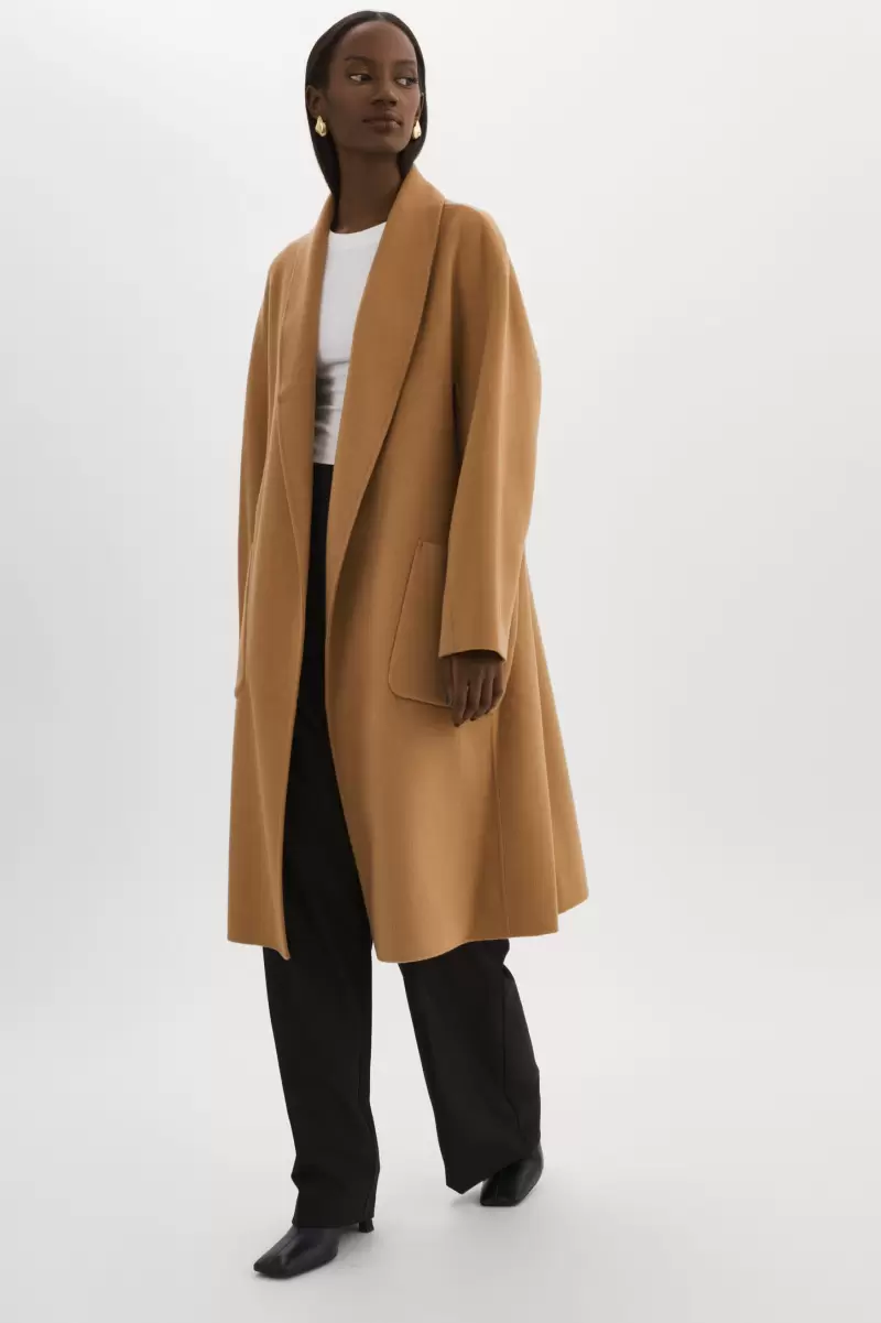 Coats & Jackets Fresh Lamarque Women Camel Thara | Shawl Collar Wool Coat - 1