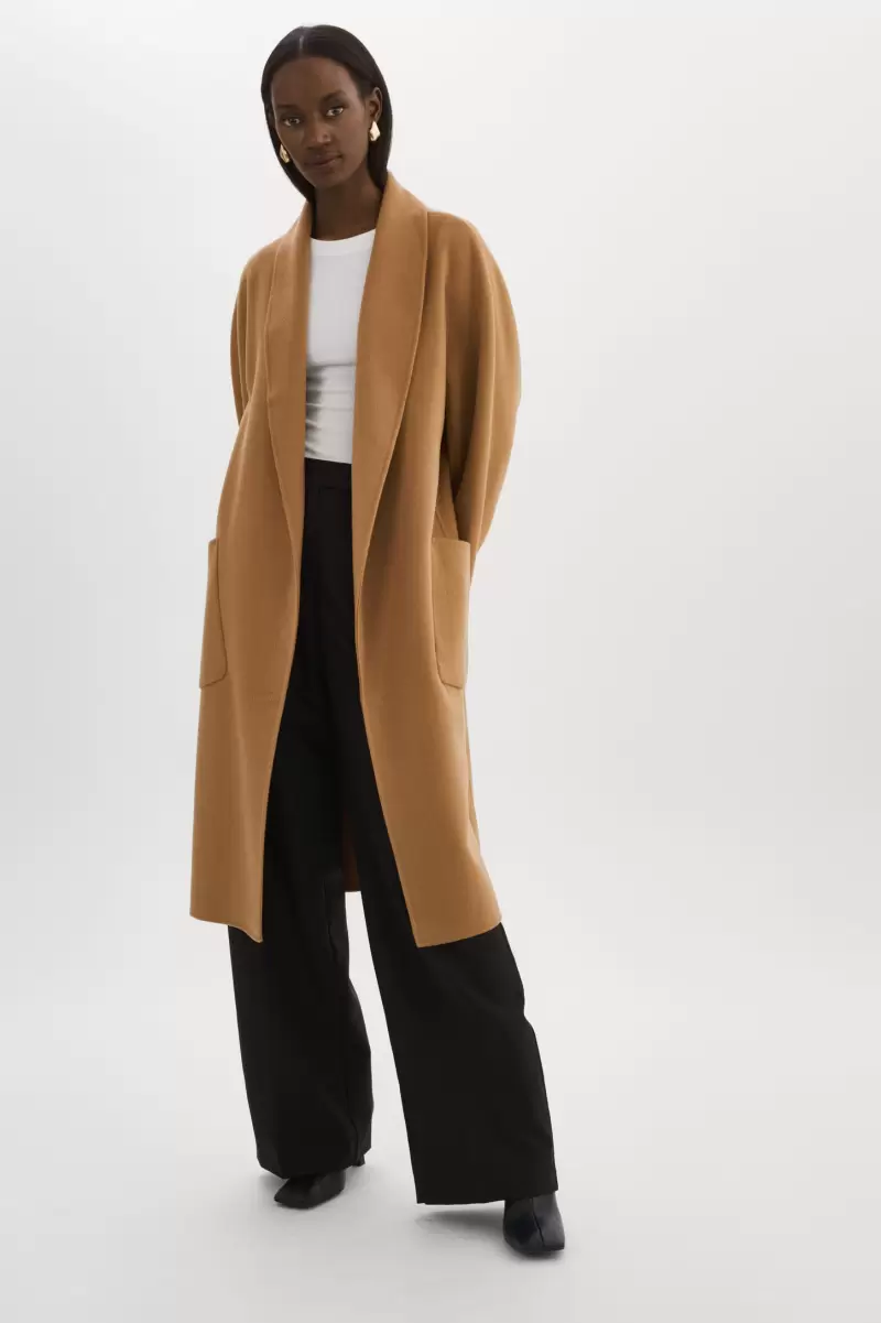 Coats & Jackets Fresh Lamarque Women Camel Thara | Shawl Collar Wool Coat - 4