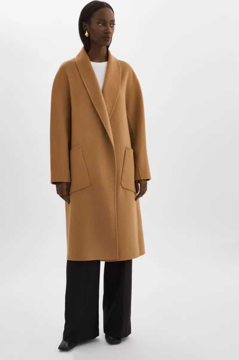 Coats & Jackets Fresh Lamarque Women Camel Thara | Shawl Collar Wool Coat