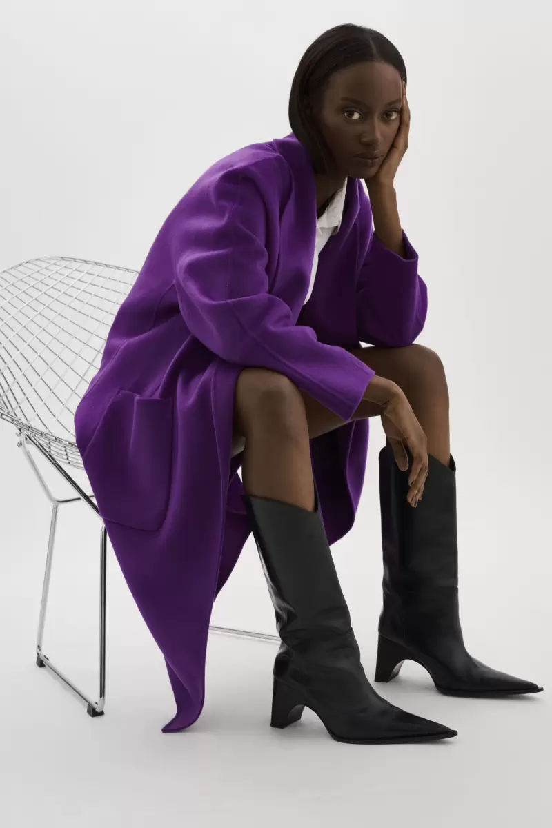Women Violet New Thara | Shawl Collar Wool Coat Coats & Jackets Lamarque - 4