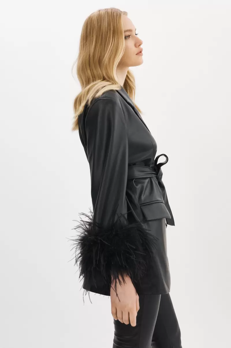 Women Lamarque Coats & Jackets Black Luxury Galia | Feather Trim Blazer - 1