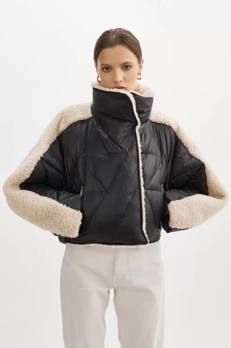 Simple Black/Beige Lamarque Coats & Jackets Women Sharon | Mixed Media Puffer Jacket - 1