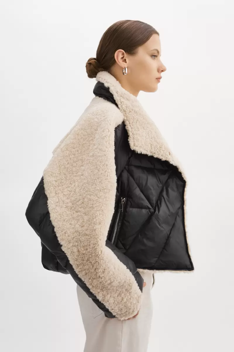 Simple Black/Beige Lamarque Coats & Jackets Women Sharon | Mixed Media Puffer Jacket - 4