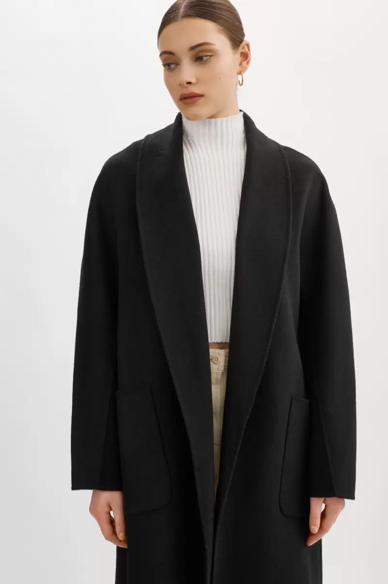Women Lamarque Black Thara | Shawl Collar Wool Coat Coats & Jackets Budget - 1