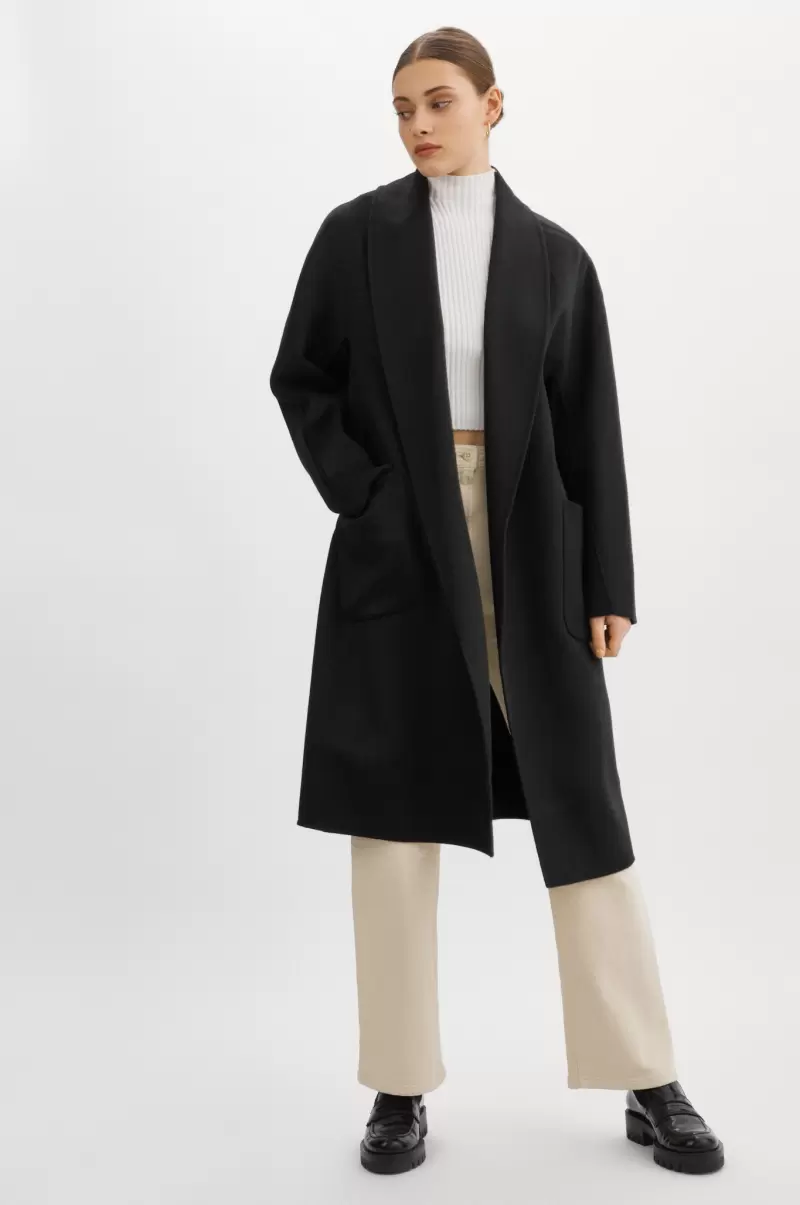 Women Lamarque Black Thara | Shawl Collar Wool Coat Coats & Jackets Budget