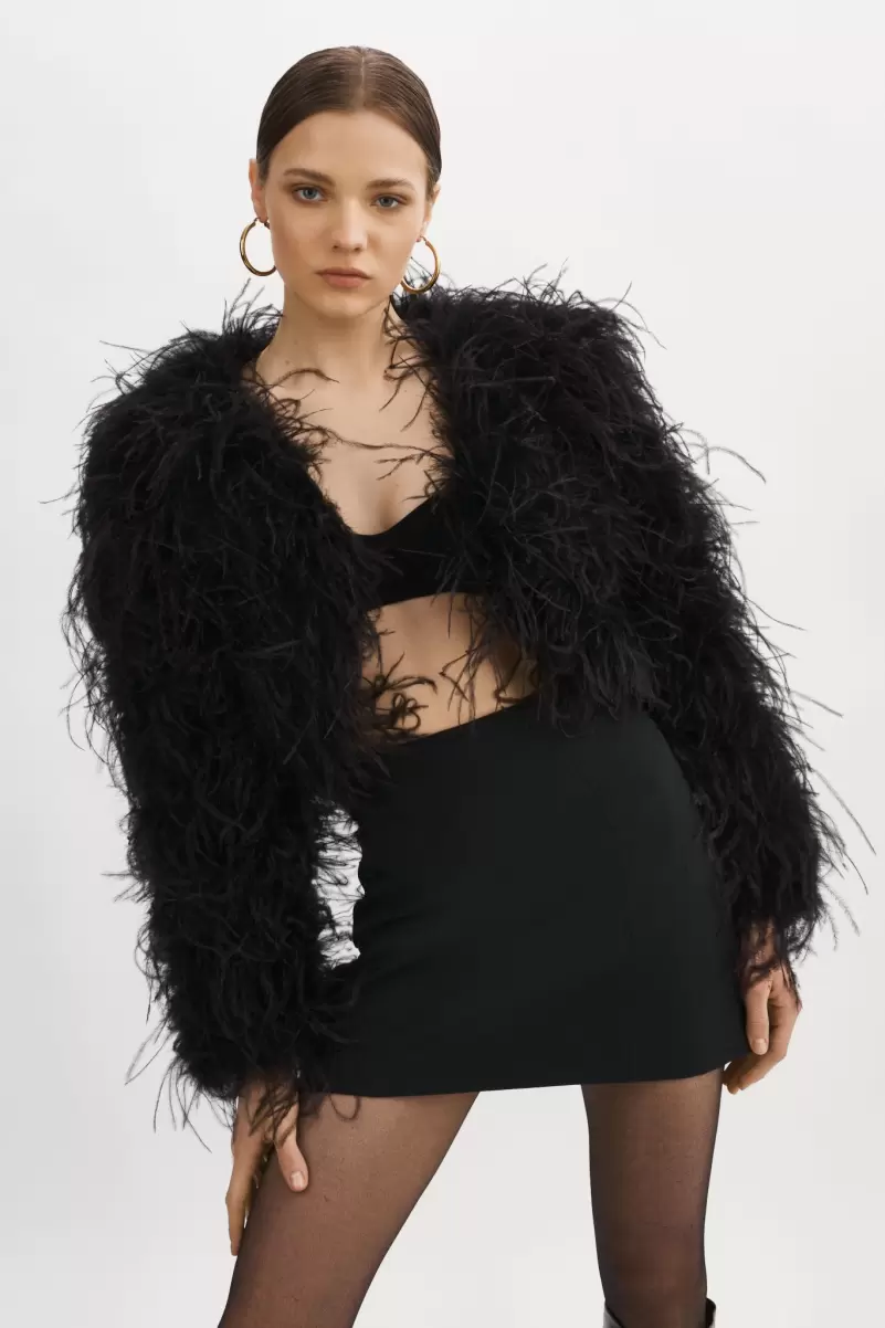 Bargain Lamarque Women Black Hallie | Ostrich Feather Jacket Coats & Jackets - 1