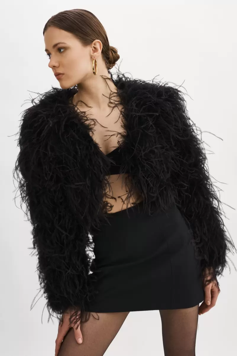 Bargain Lamarque Women Black Hallie | Ostrich Feather Jacket Coats & Jackets - 2