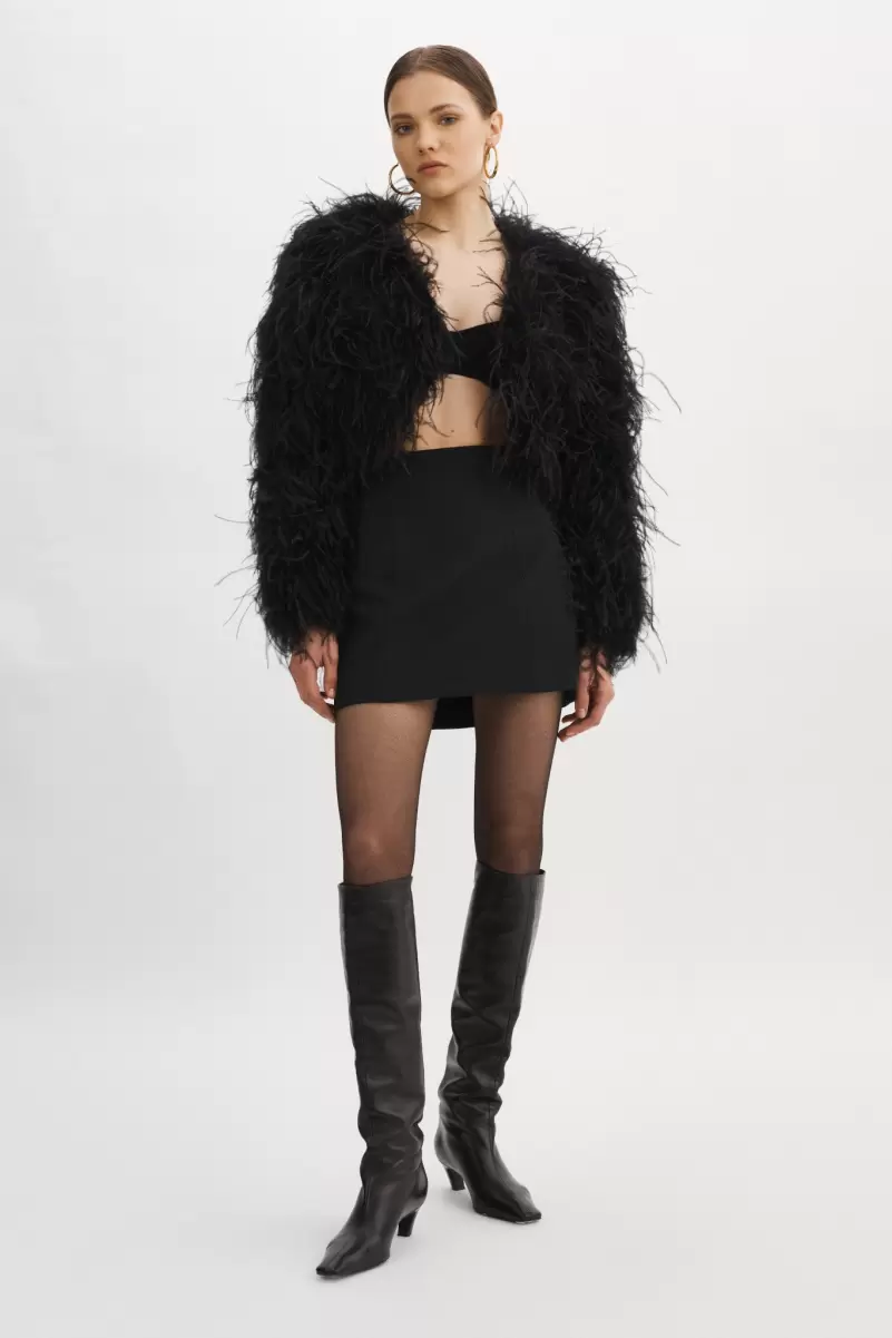 Bargain Lamarque Women Black Hallie | Ostrich Feather Jacket Coats & Jackets - 3