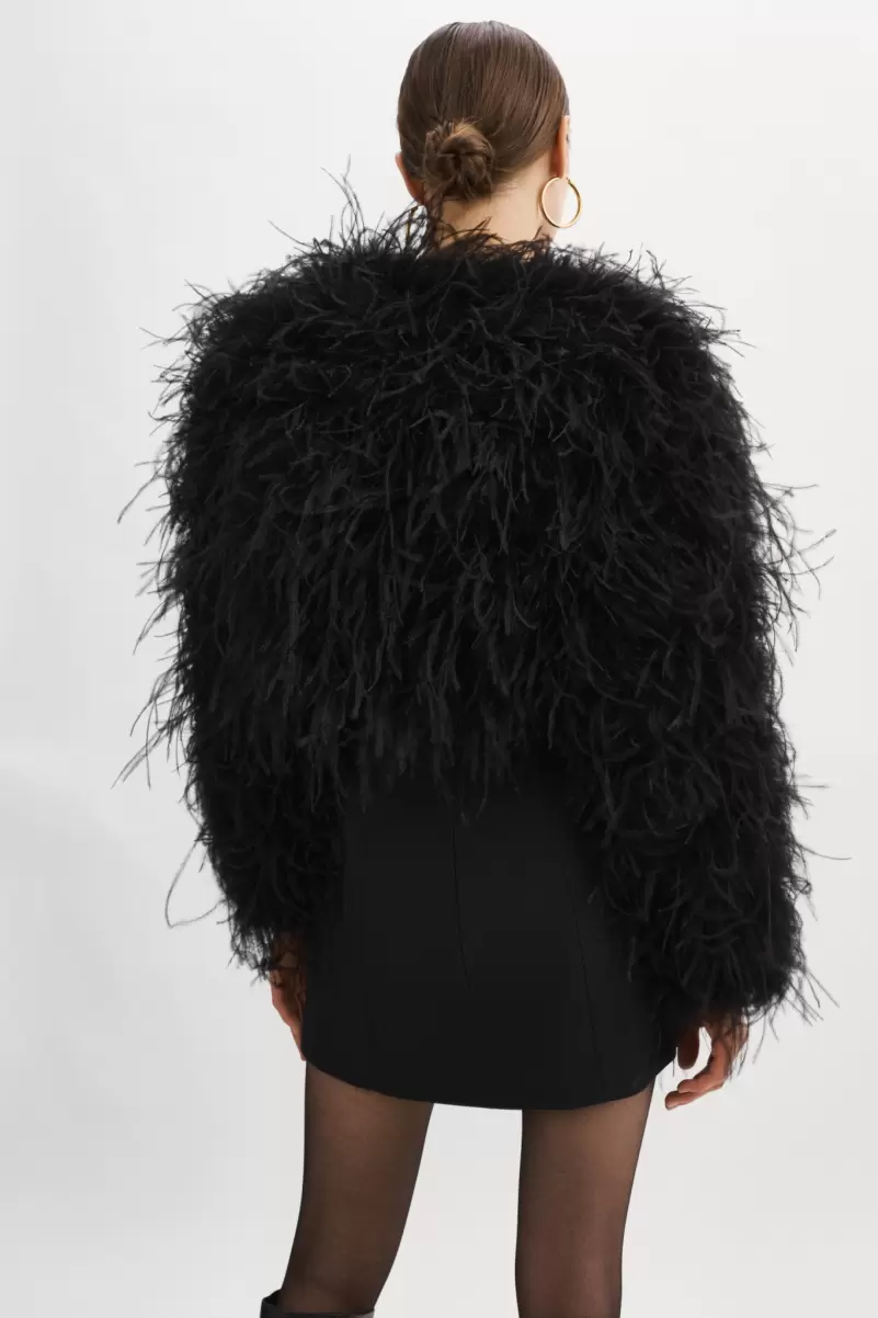 Bargain Lamarque Women Black Hallie | Ostrich Feather Jacket Coats & Jackets - 4
