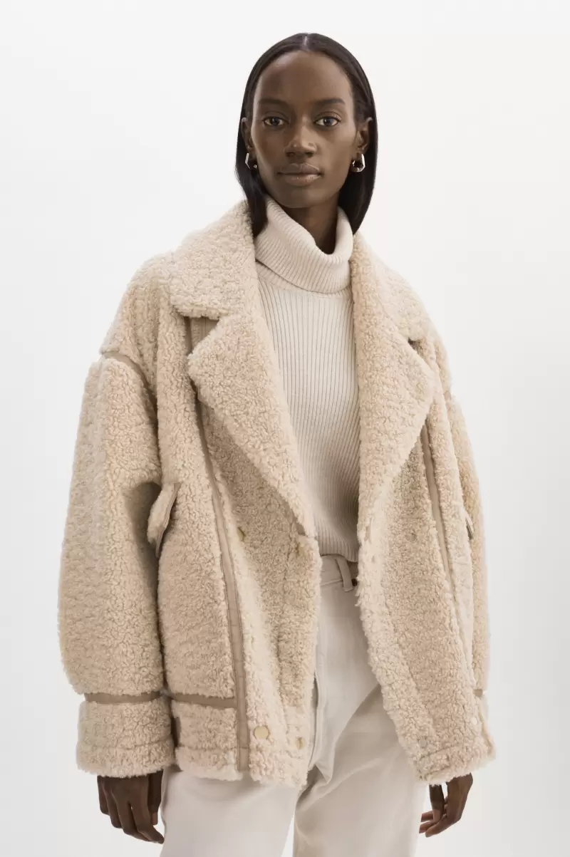Beige Badu | Oversized Faux Shearling Jacket Custom Coats & Jackets Women Lamarque