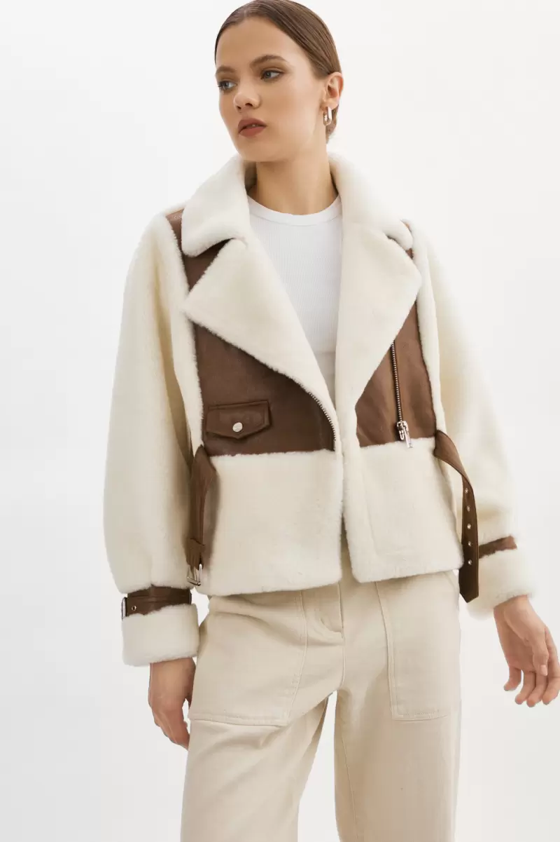 Ivory Brown Organic Coats & Jackets Elody | Faux Fur Jacket Women Lamarque